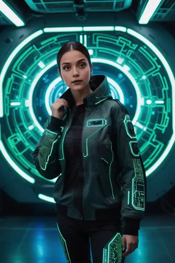 Фото в стиле "Хакеры", обработка нейросетью, женский портрет