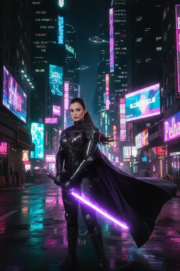 Пример обработки, женский образ: Киберпанк самурай