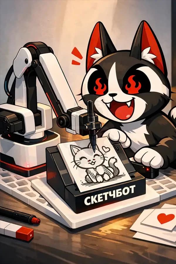 Робот-художник скетчбот рисует портрет на мероприятии