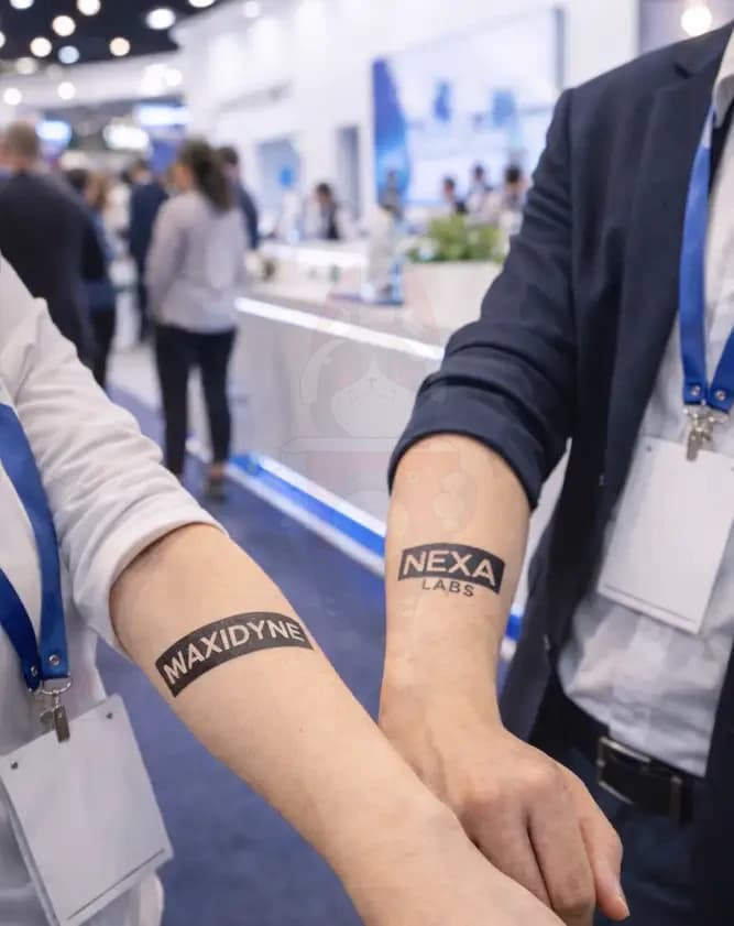 Печать временных тату с логотипом бренда на выставке