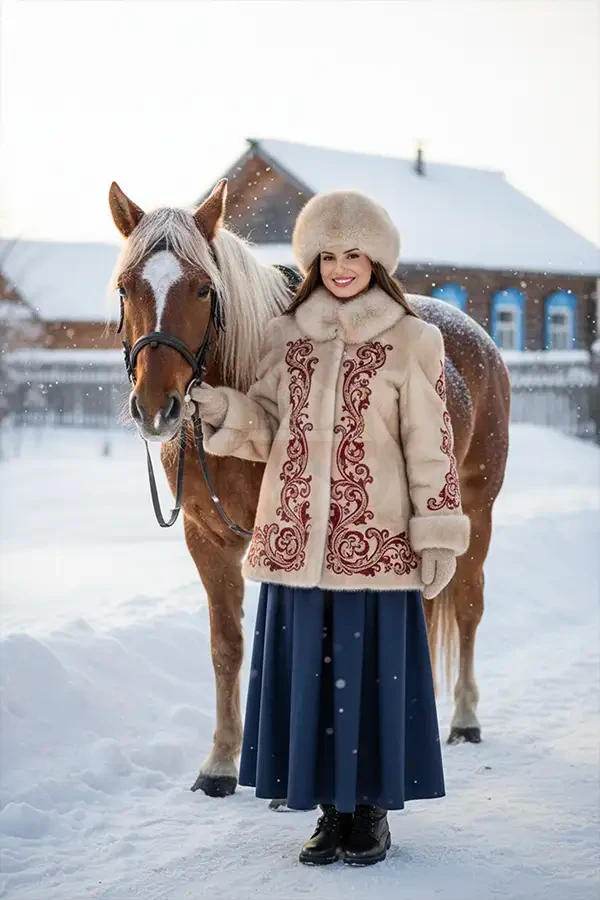 AI-обработка в русском зимнем стиле с лошадью - нейрофотобудка ВидеоШеф