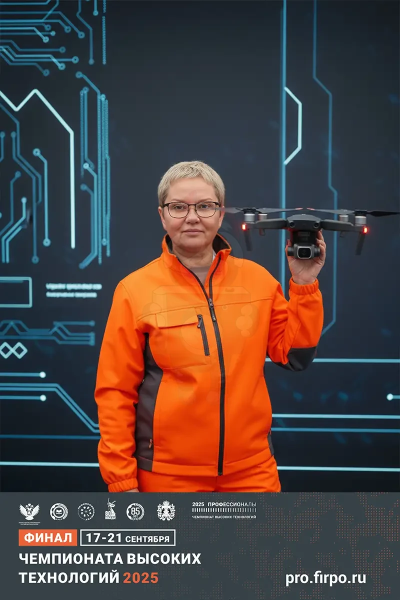 Результат нейросети: участница с дроном в образе оператора беспилотных систем