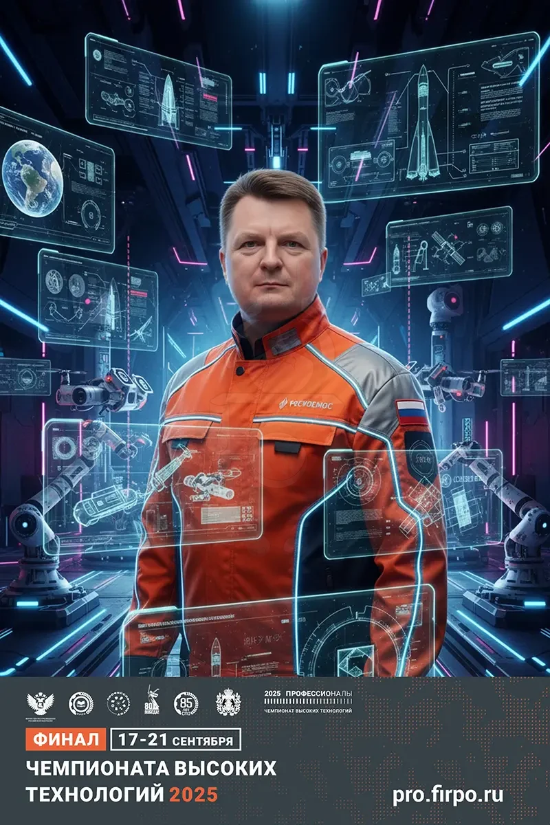 Результат нейросети: участник в образе специалиста Роскосмоса с голографическими экранами