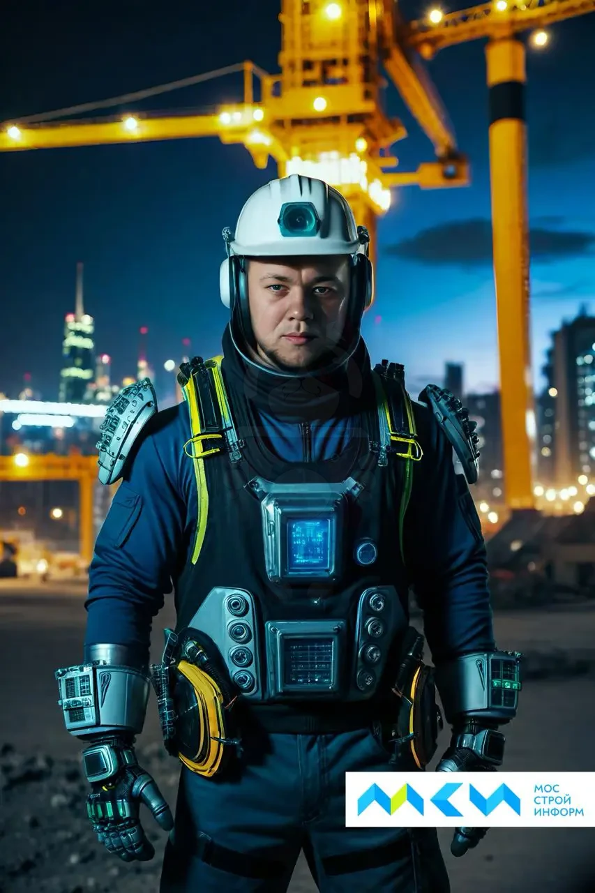 Результат нейросети: образ строителя будущего с брендированием МосСтройИнформ
