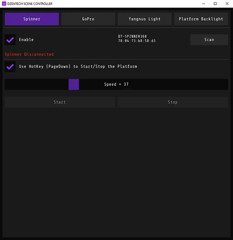 Scene Controller: вкладка Spinner