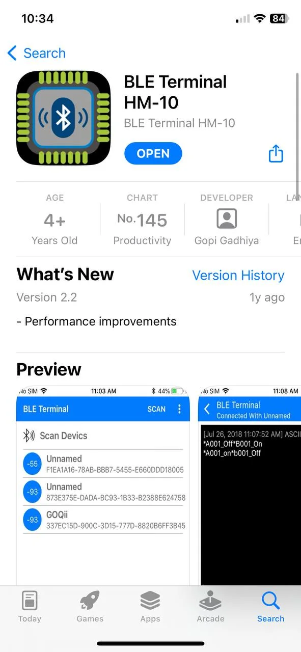 Приложение BLE Terminal
