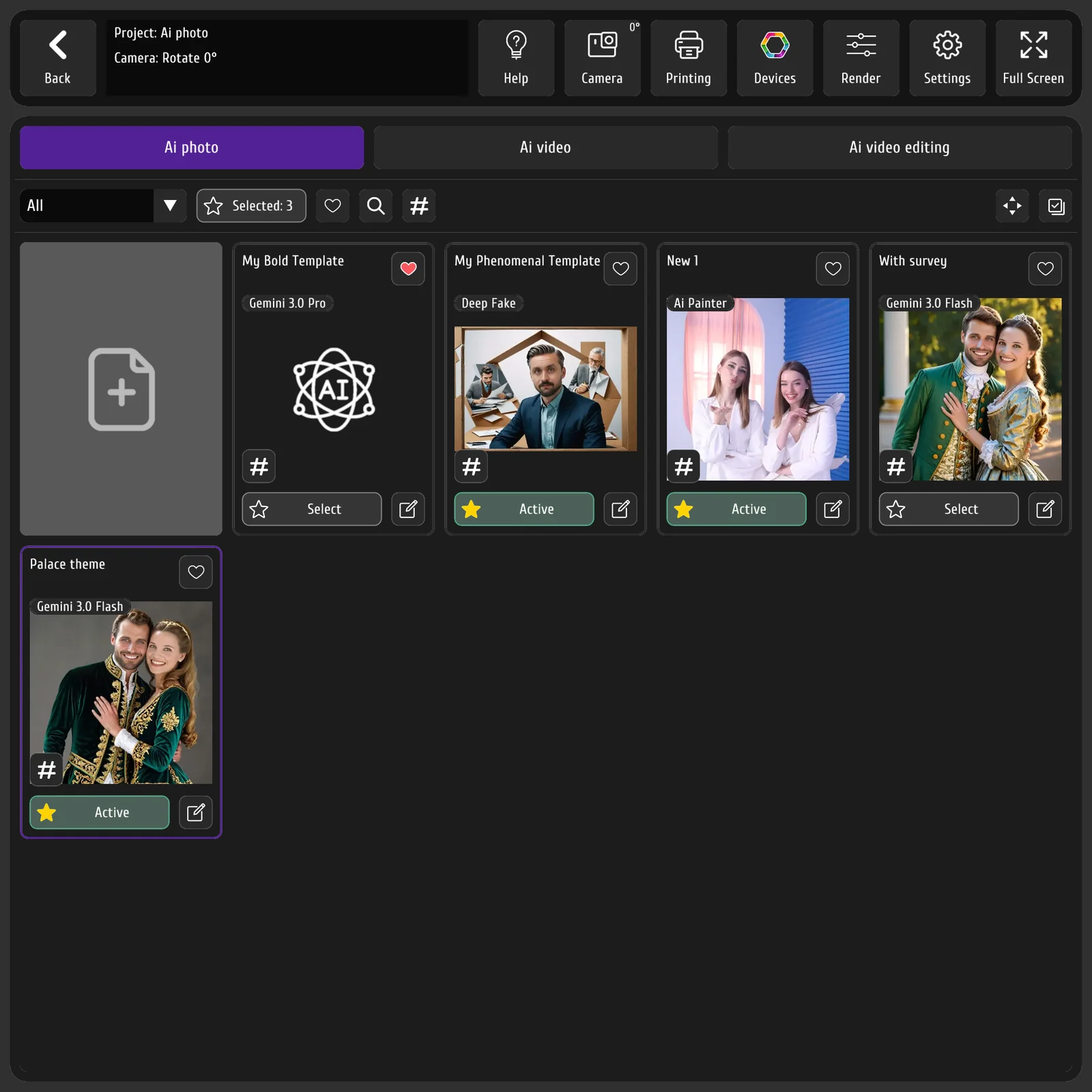 Галерея нейросетевых шаблонов в программе для фотобудки MixUp App