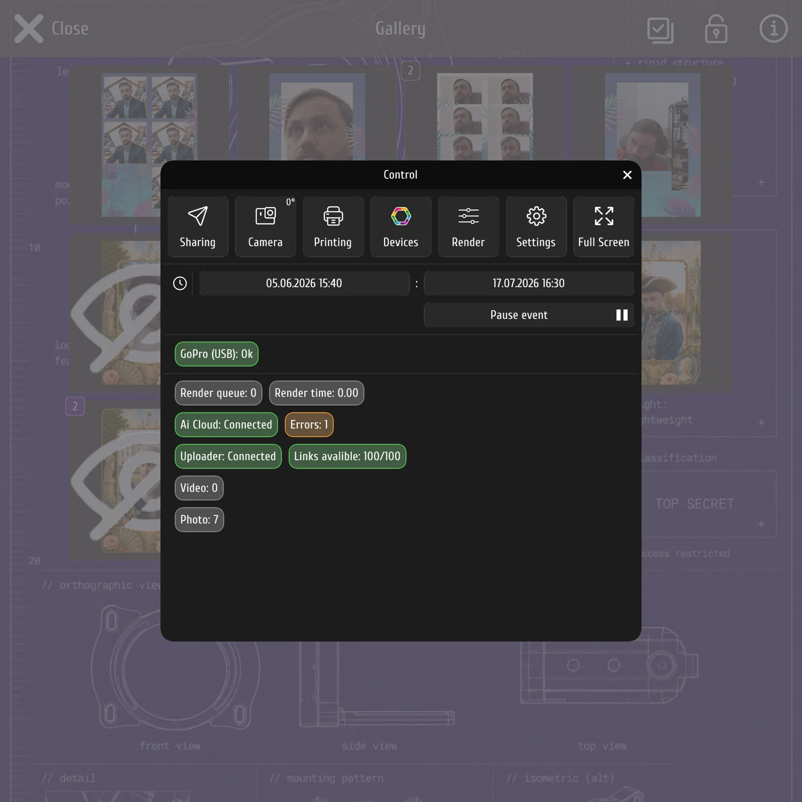 Админ-панель оператора в программе для фотобудки MixUp App